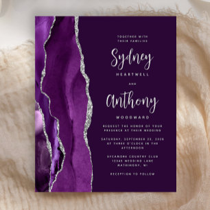 Papier Mariage Calligraphie Agate Violet Argent Budget