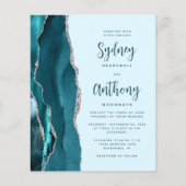 Papier Mariage Calligraphie Argent Agate Sarcelle Pâle Bu (Devant)