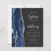 Papier Mariage Calligraphié Budget Bleu Nuit Agate Argent (Devant)