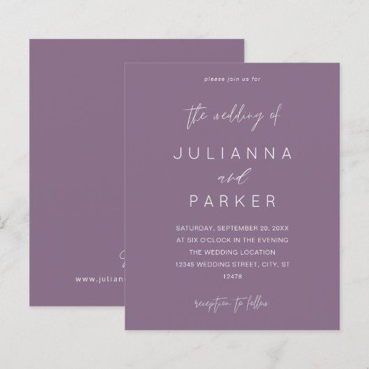 Papier Mariage Calligraphie MOD Violet Abricot Budget (Devant / Derrière)