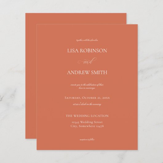 Papier Mariage Calligraphie Orange Saumon Budget (Devant / Derrière)