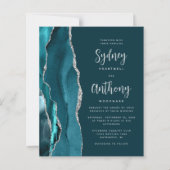 Papier Mariage Calligraphié Teal Argent Agate Budget (Devant)