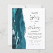 Papier Mariage Calligraphié Teal Argent Agate Budget (Devant)