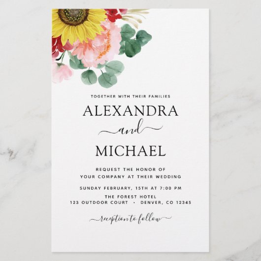 Papier Mariage campagnard Budget Sunflower Eucalyptus (Devant)