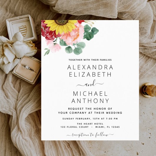 Papier Mariage campagnard Budget Sunflower Eucalyptus