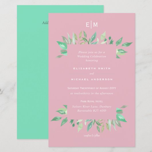 Papier Mariage Carnaval Rose Vert Budget Inviter A9 (Devant / Derrière)