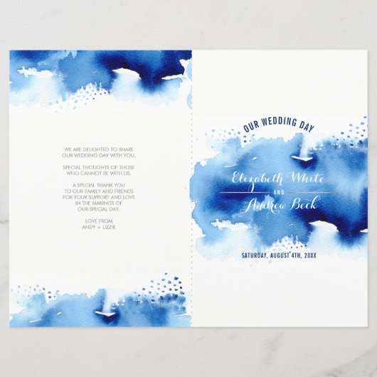 Papier MARIAGE CEREMONY aquarelle design cool marine bleu (Devant)