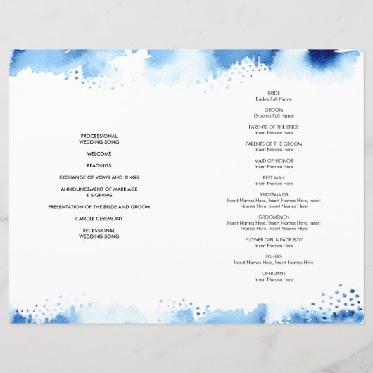 Papier MARIAGE CEREMONY chic aquarelle bleu (Dos)