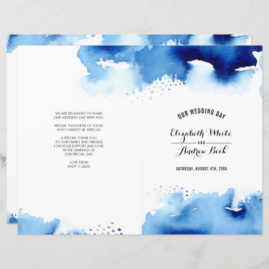 Papier MARIAGE CEREMONY chic aquarelle bleu (Devant / Derrière)