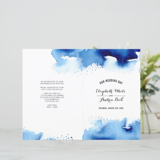 Papier MARIAGE CEREMONY chic aquarelle bleu (Debout devant)