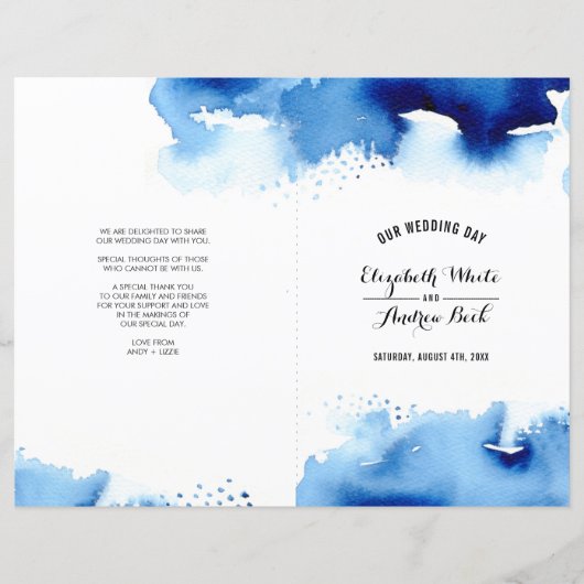 Papier MARIAGE CEREMONY chic aquarelle bleu (Devant)
