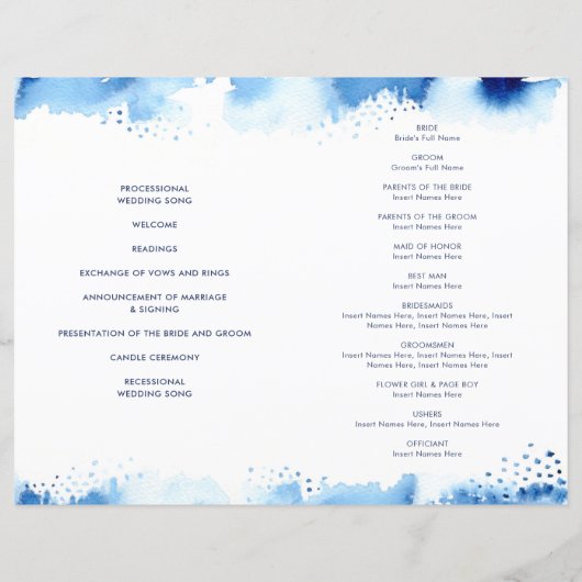 Papier MARIAGE CEREMONY lettré à la main bleu aquarelle (Dos)