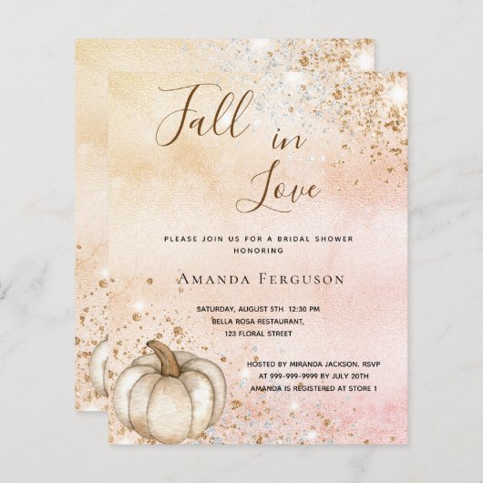 Papier Mariage champêtre automnal rose gold et citrouille (Devant / Derrière)