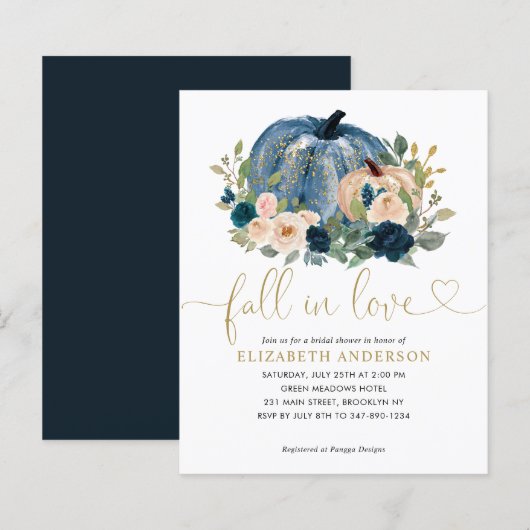 Papier Mariage Champêtre Automne Amour Bleu Floral Citrou (Devant / Derrière)