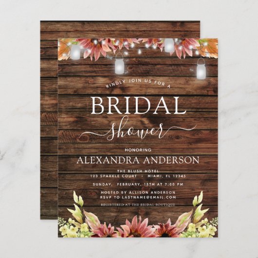 Papier Mariage Champêtre Rustique Automne Tournesols Show (Devant / Derrière)