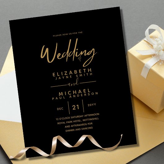 Papier Mariage classique moderne Black Gold Budget Invite