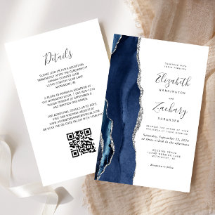 Papier Mariage Code QR Agate Argent Bleu Navy Budget