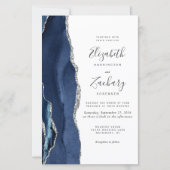 Papier Mariage Code QR Agate Argent Bleu Navy Budget (Devant)