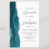 Papier Mariage Code QR Agate Argent Bleu Sarcelle Budget (Devant)