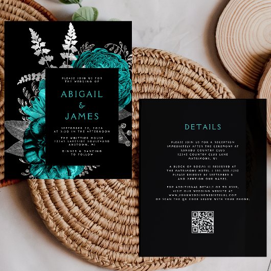 Papier Mariage Code QR Argent Sépia Floral Budget