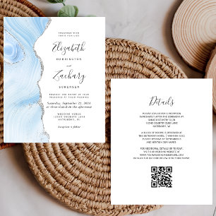 Papier Mariage Code QR Budget Bébé Bleu Agate Argent