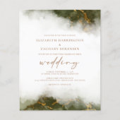 Papier Mariage Code QR Budget Marbre Vert Olive Or (Devant)