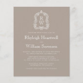 Papier Mariage Code QR Budget Taupe Monogramme Blason (Devant)