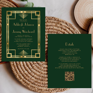 Papier Mariage Code QR Budget Vert Or Vintage Années 20