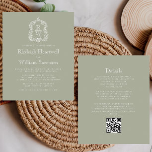 Papier Mariage Code QR Budget Vert Sauge Monogramme Blaso