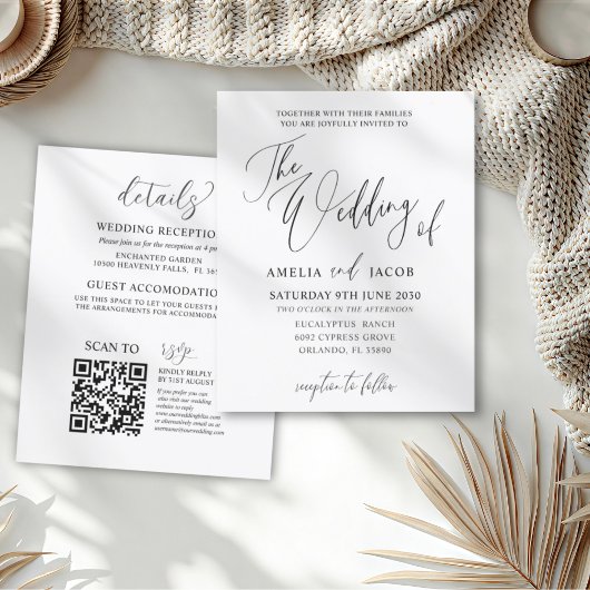 Papier Mariage code QR calligraphié noir et blanc à petit