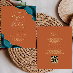 Papier Mariage Code QR Coins Agate Teal Budget