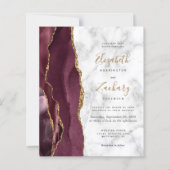 Papier Mariage Code QR de Marbre Agate Or de Bourgogne (Devant)