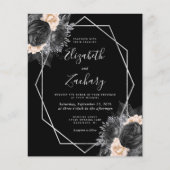 Papier Mariage Code QR Fleurs Noir Argent Péché de Budget (Devant)