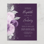 Papier Mariage Code QR Fleurs Violettes Argentées Budget (Devant)