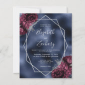Papier Mariage Code QR Floral Argent Bourgogne Budget (Devant)