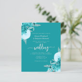 Papier Mariage Code QR Floral Argent Turquoise Budget (Debout devant)