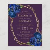 Papier Mariage Code QR Floral Bleu Violet Budget Or (Devant)