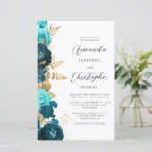 Papier Mariage Code QR Floral sarcelle Aqua Or Budget (Debout devant)
