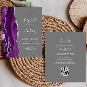 Papier Mariage Code QR Gris Agate Violet Budget