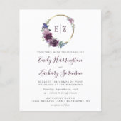 Papier Mariage Code QR Monogramme Couronne Violet Budget (Devant)