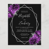 Papier Mariage Code QR Noir Floral Argent Violet Budget (Devant)