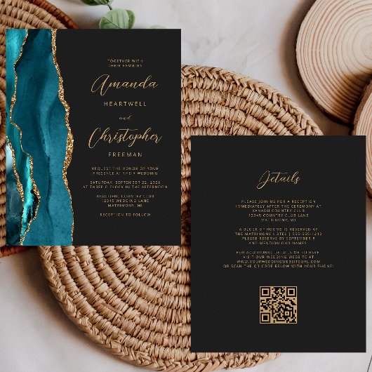 Papier Mariage Code QR Sable Agate Bleu Turquoise Budget