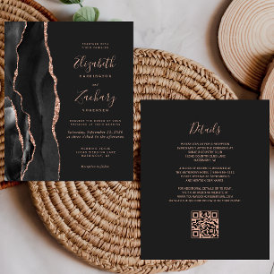 Papier Mariage Code QR Sable Rose Doré Agate Noir Budget