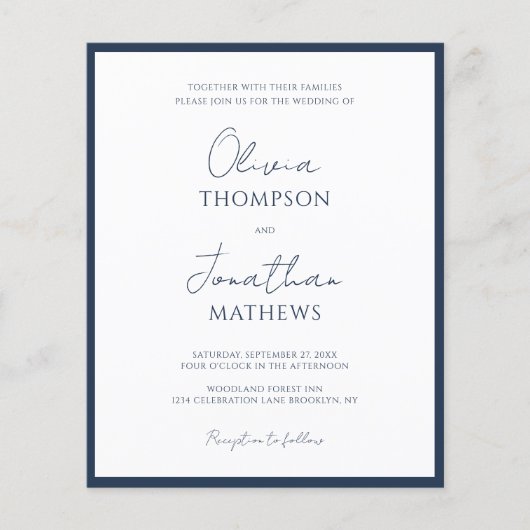 Papier MARIAGE Code QR Simple Bleu Marine Script (Devant)