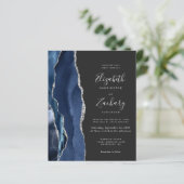 Papier Mariage Code QR Sombre Agate Argent Bleu Marine Bu (Debout devant)