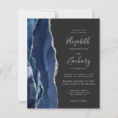 Papier Mariage Code QR Sombre Agate Argent Bleu Marine Bu (Devant)