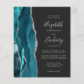 Papier Mariage Code QR Sombre Agate Argent Teal Budget (Devant)