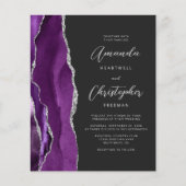 Papier Mariage Code QR Sombre Agate Argent Violet Budget (Devant)
