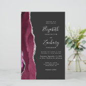 Papier Mariage Code QR Sombre Agate Argenté Bourgogne Pas (Debout devant)