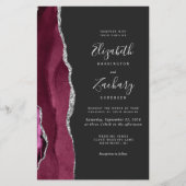 Papier Mariage Code QR Sombre Agate Argenté Bourgogne Pas (Devant)